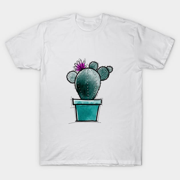 Cactus in pot cartoon T-Shirt by MistyLakeArt